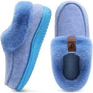Women's Light Blue Winter Warm Faux Fuzzy Fur Collar Memory Foam Boot Shoes